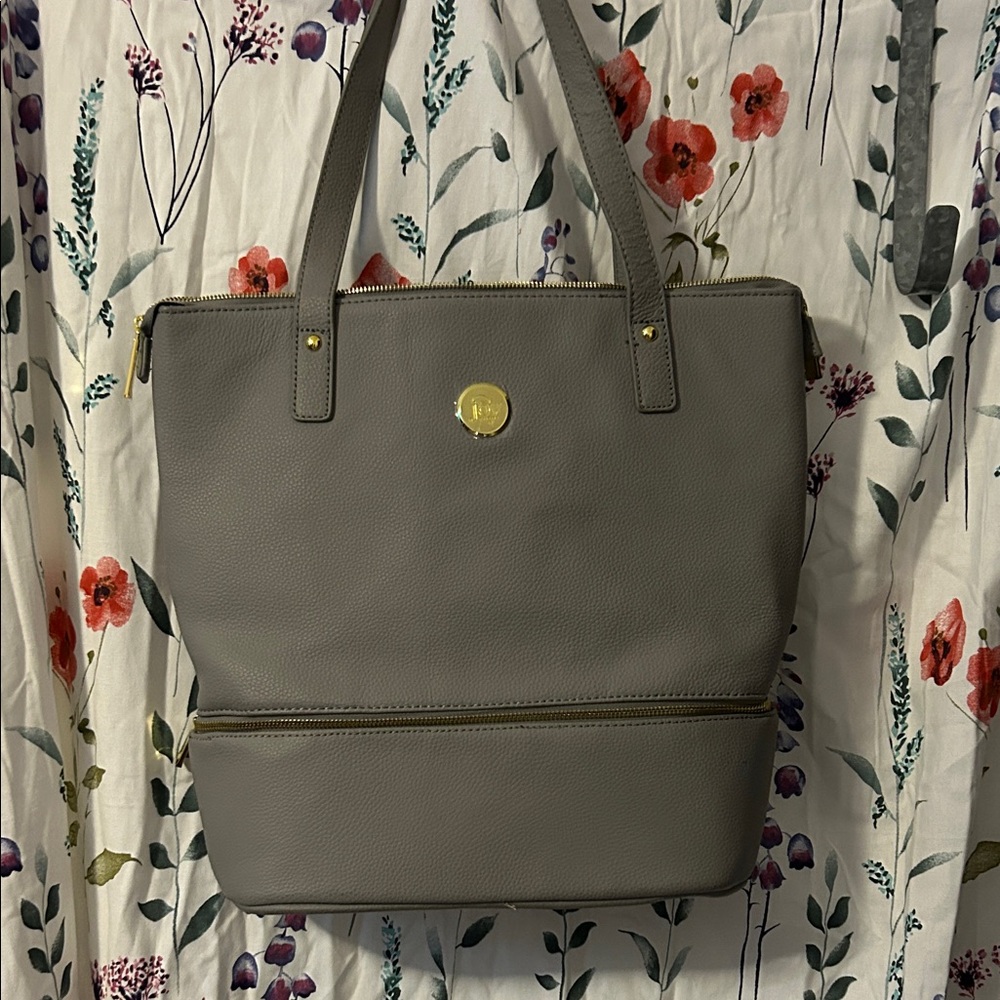 Joy Mangano Classic Gray Tote Bag w/Storage Zipper Bottom
